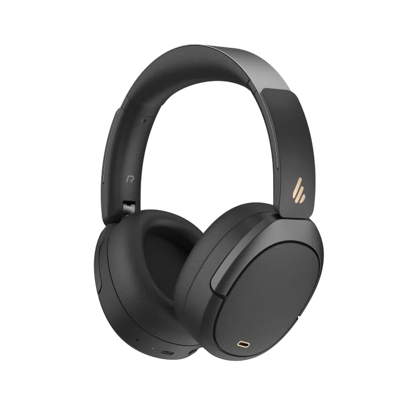 Edifier W80 over-ear noise cancelling headphones in Black, three-quarter view on a white background