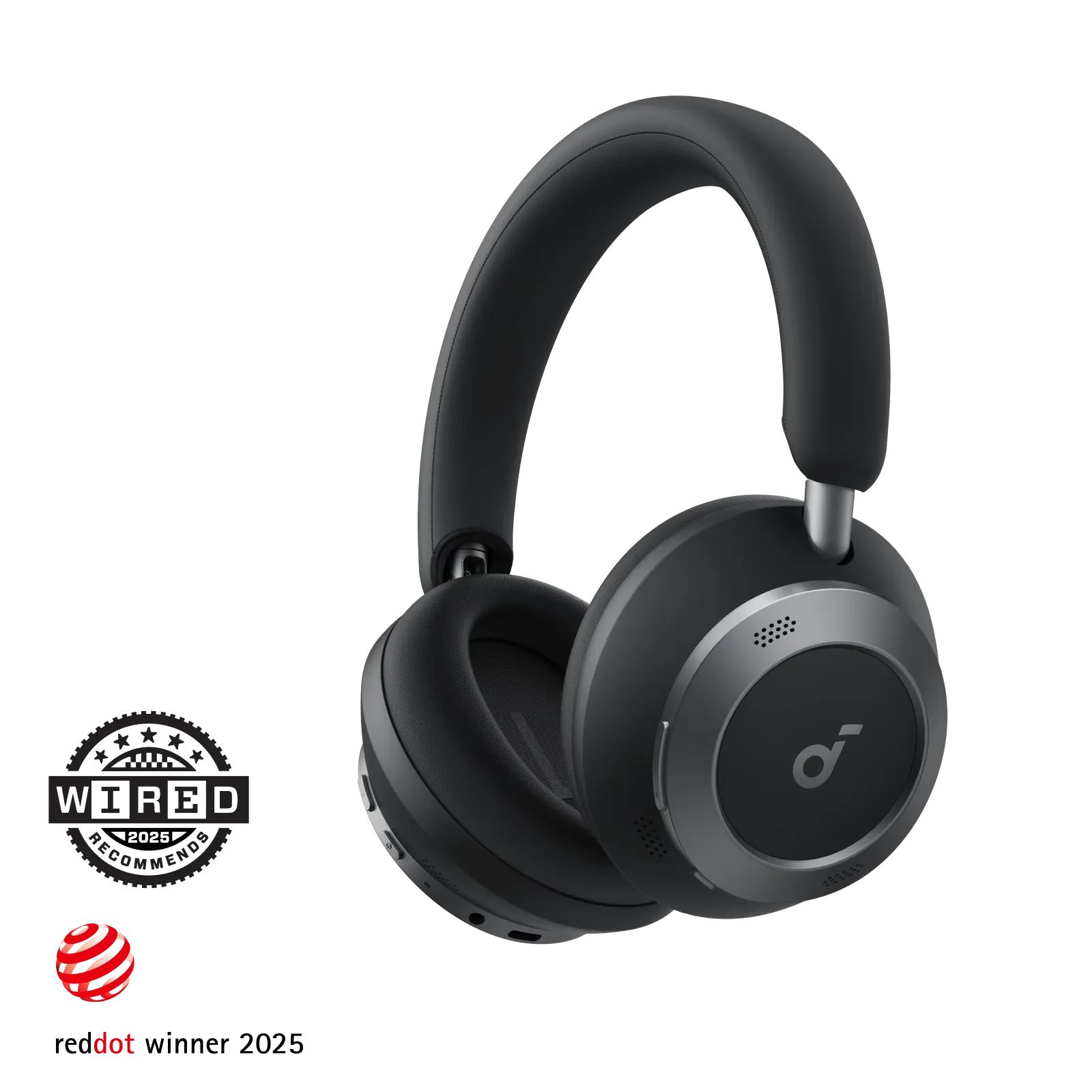 Soundcore Space One Pro over-ear headphones in Jet Black, three-quarter view on a white background