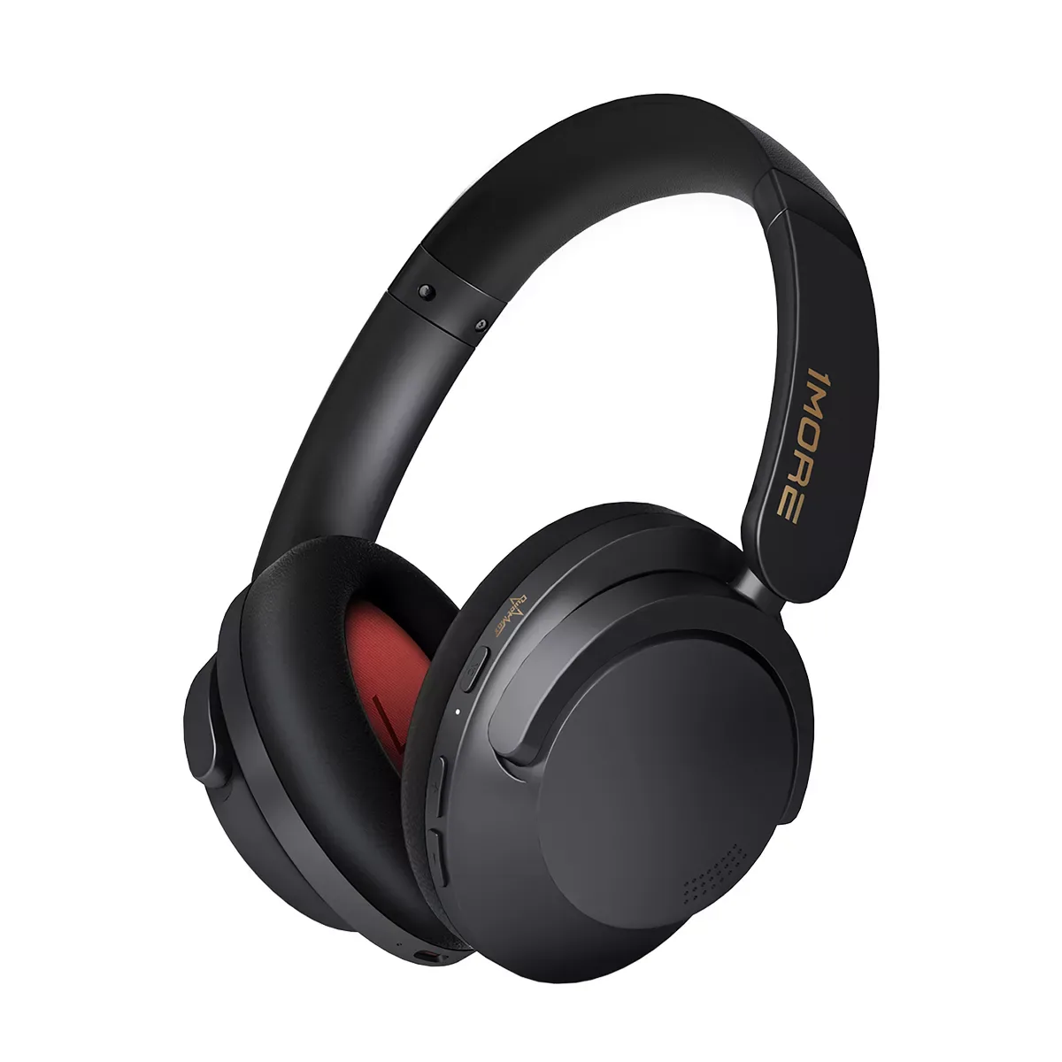 1MORE SonoFlow Pro (HQ51) over-ear headphones in black with red inner ear pads, three-quarter view on a white background