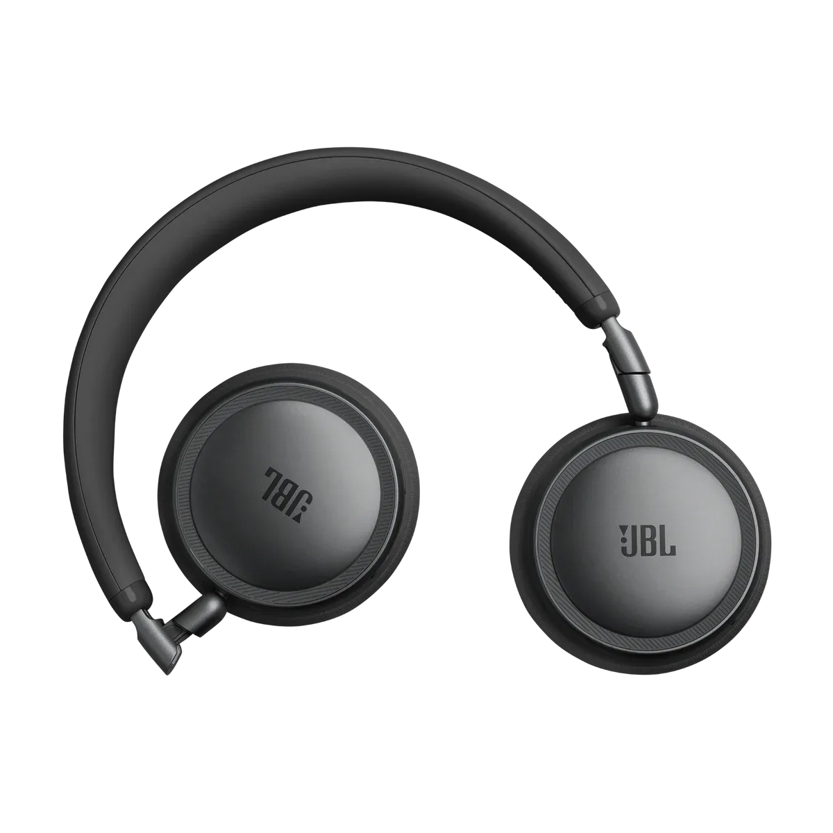 JBL Live 680NC in black, folded flat with both ear cups turned outward and the metal hinges visible