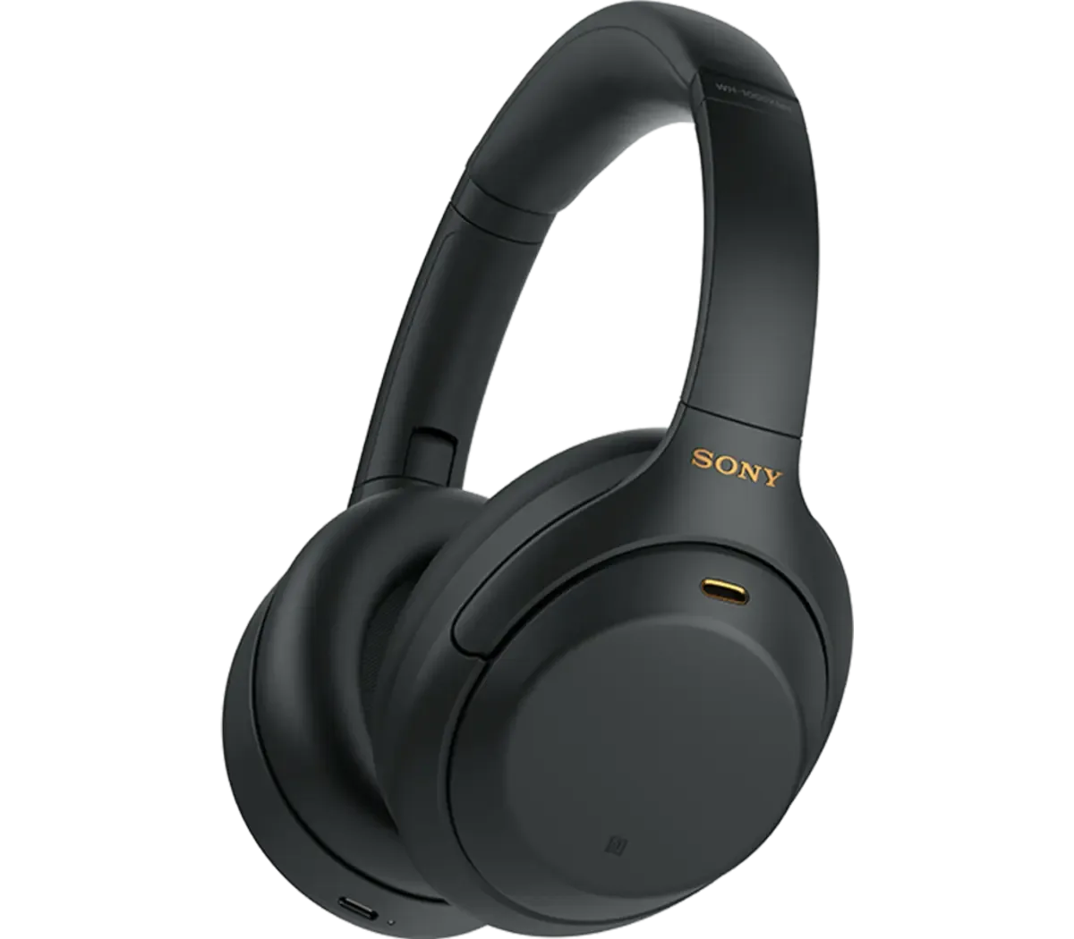 Sony WH-1000XM4 noise cancelling headphones in Black, three-quarter view